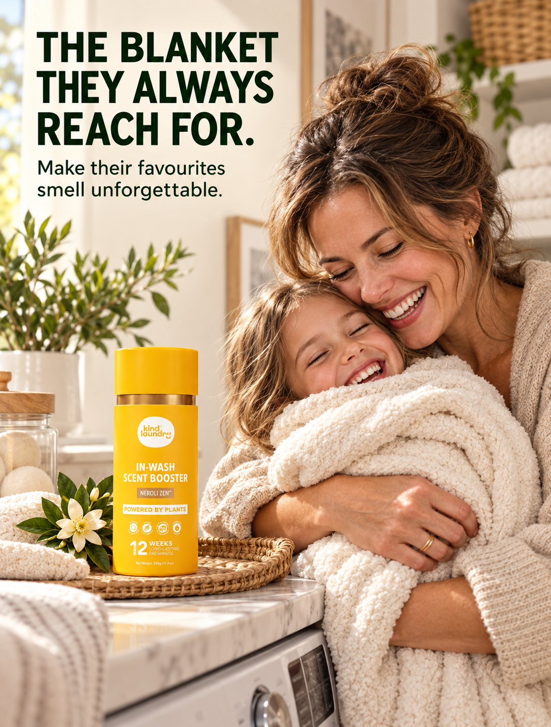 Kind Laundry Facebook ad: Plant-Derived Scent That Releases With Every Hug