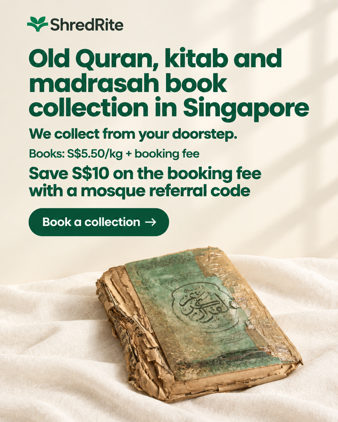 ShredRite Facebook ad: Old Quran, kitab and madrasah book collection in Singapore