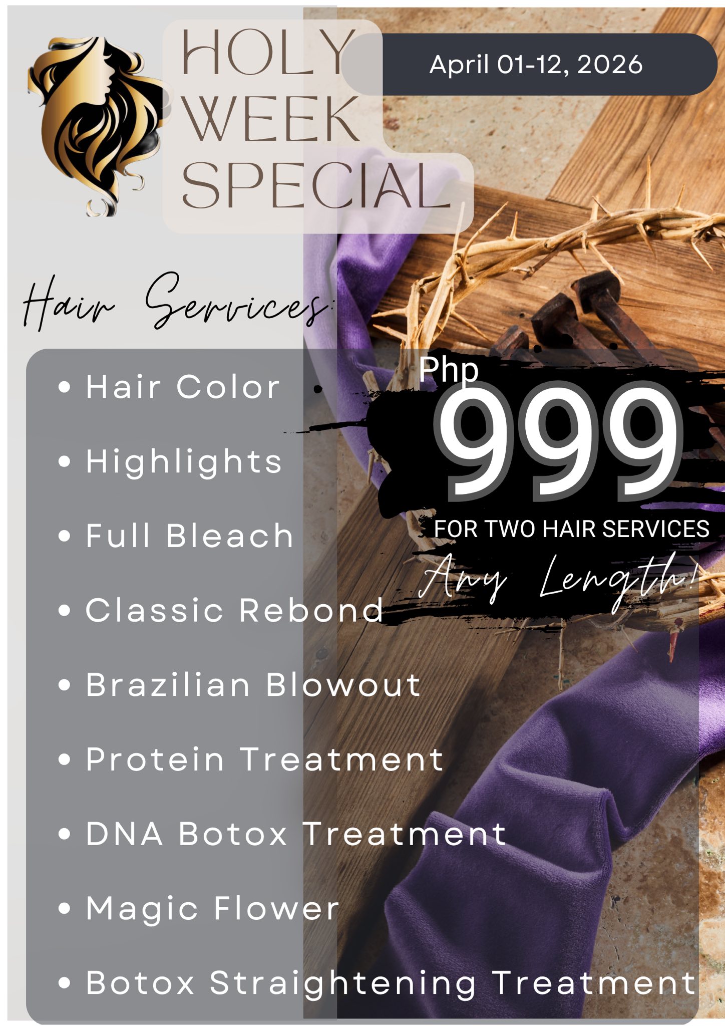 Alyana’s Spa, Hair and Beauty Salon Paniqui Tarlac Branch Facebook ad: HOLY WEEK SPECIAL