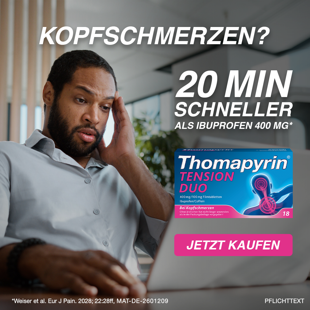 Thomapyrin Facebook ad: 20 min schneller* als Ibuprofen 400 mg