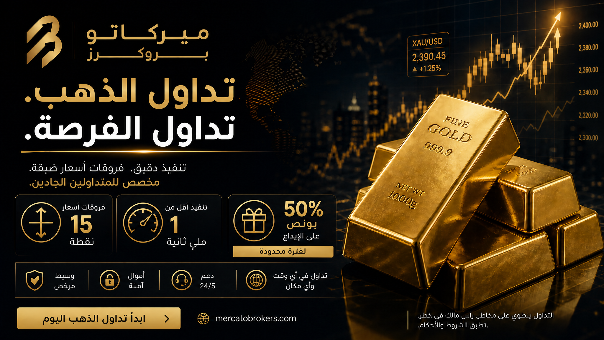 Mercato Brokers Arabic Facebook ad: احصل على بونص 50% على إيداعك وابدأ التداول…