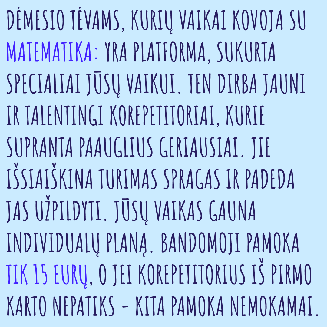 Matematikos Korepetitorė Justina Facebook ad