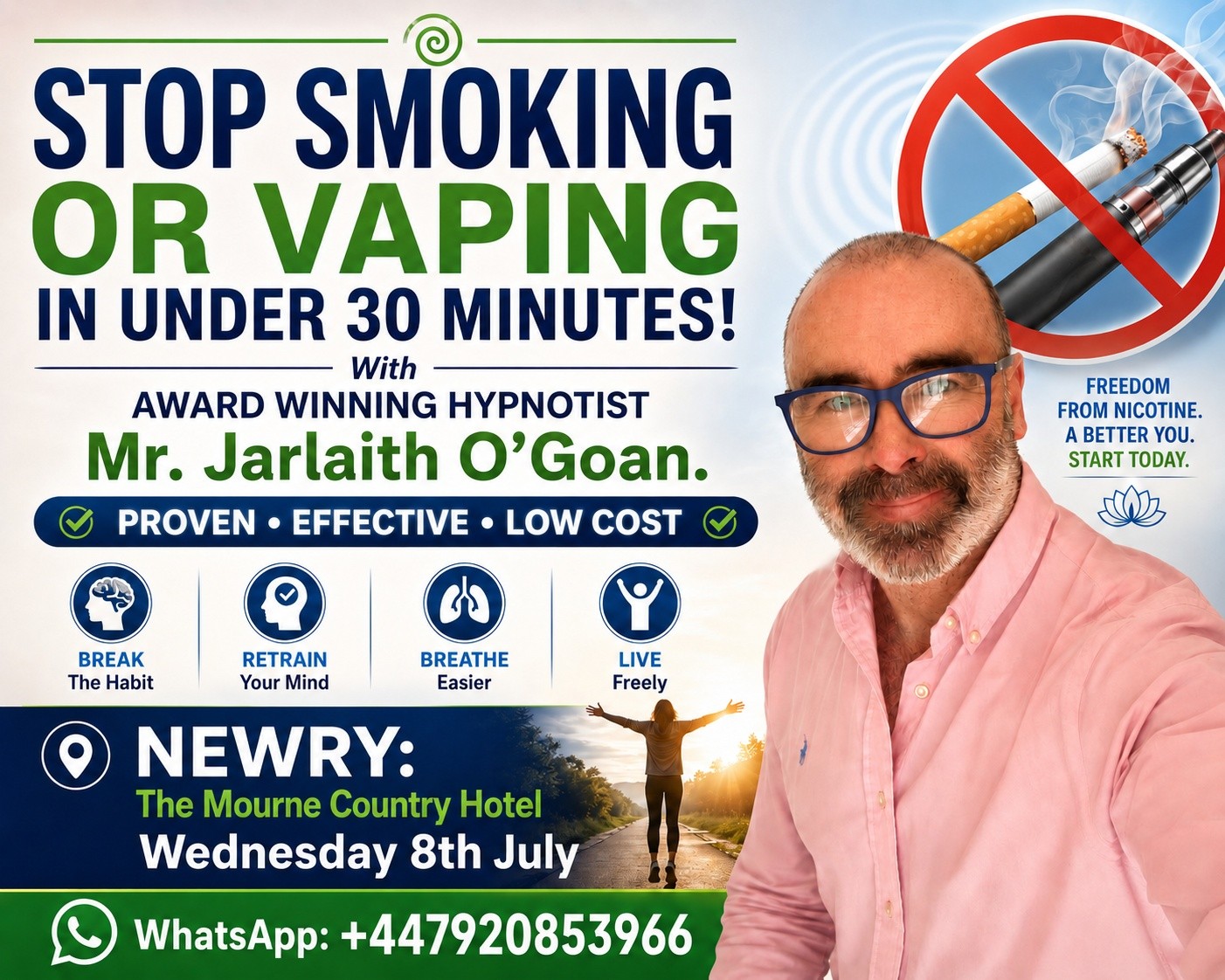 Jarlaith O'Goan Hypnotherapy Facebook ad: ๐ฆ๐ง๐ข๐ฃ ๐ฆ๐ ๐ข๐๐๐ก๐ ๐ข๐ฅ ๐ฉ๐๐ฃ๐๐ก๐ ๐๐๐ฆ๐๐๐ฌ