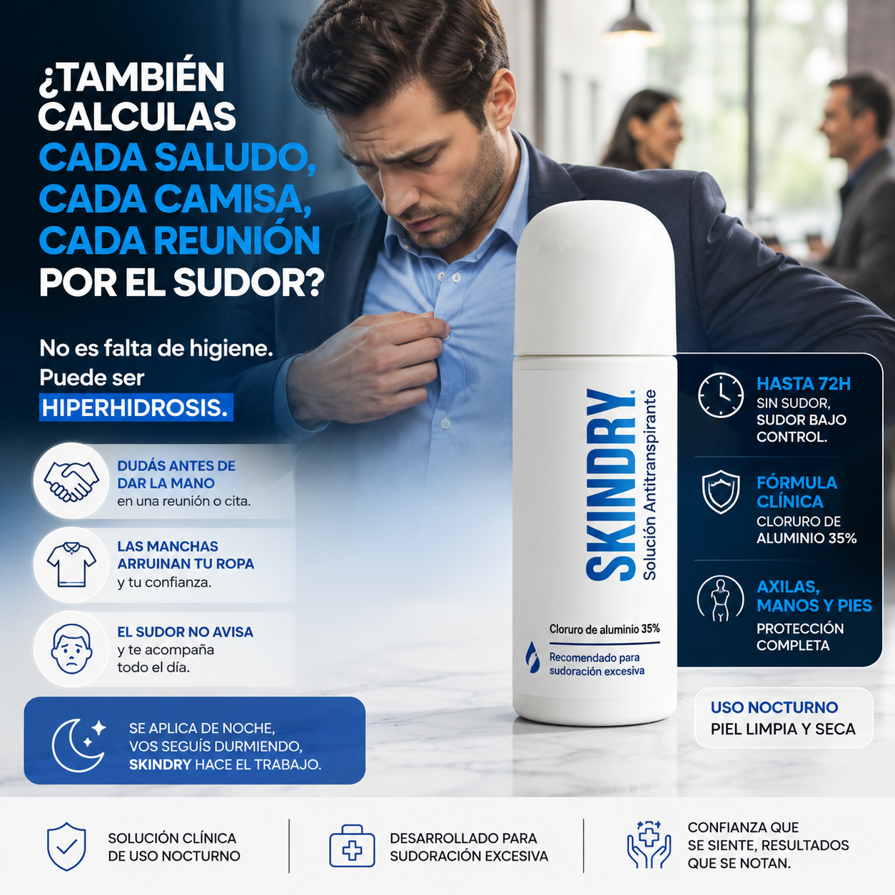SuperShop Facebook ad: No es falta de higiene. Es hiperhidrosis.