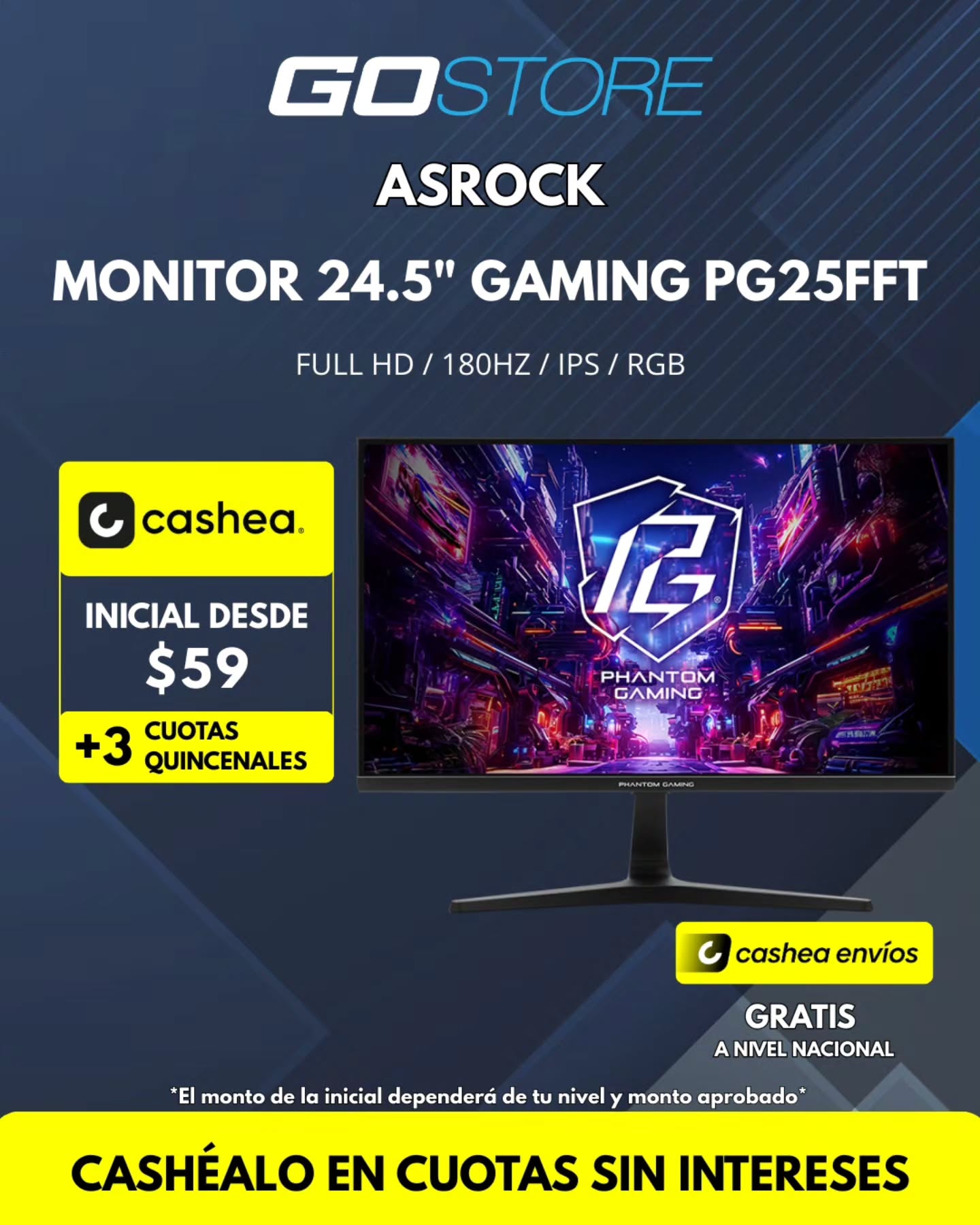 GoStore Facebook ad: MONITORES GAMERS, PARA HOGAR Y OFICINA A CUOTAS…