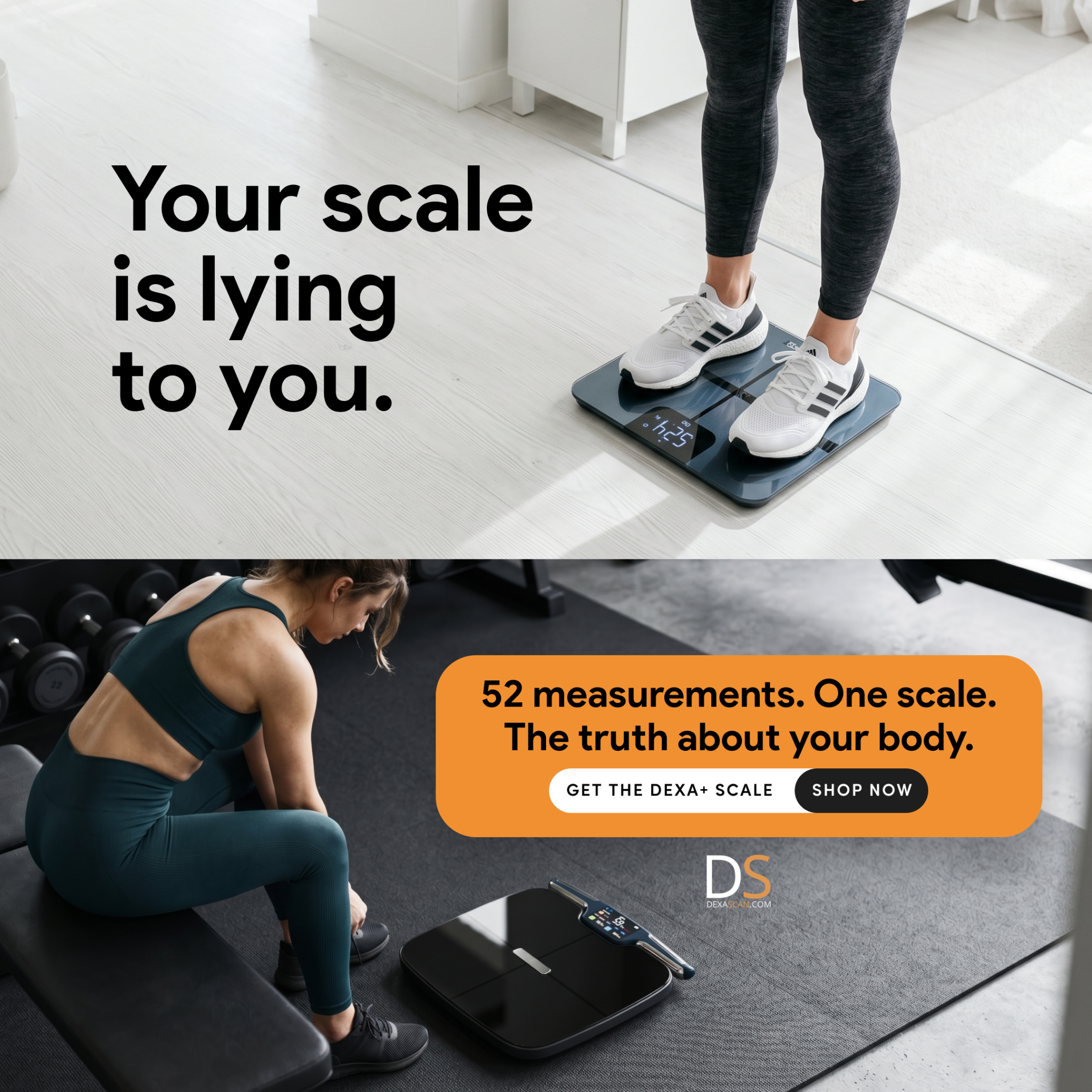 DEXAScan.com Facebook ad: Your scale is lying to you. Not on purpose, it just can't…