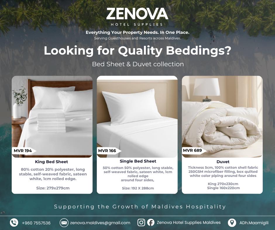 Zenova Hotel Supplies MV Facebook ad: Looking for quality beddings that last?