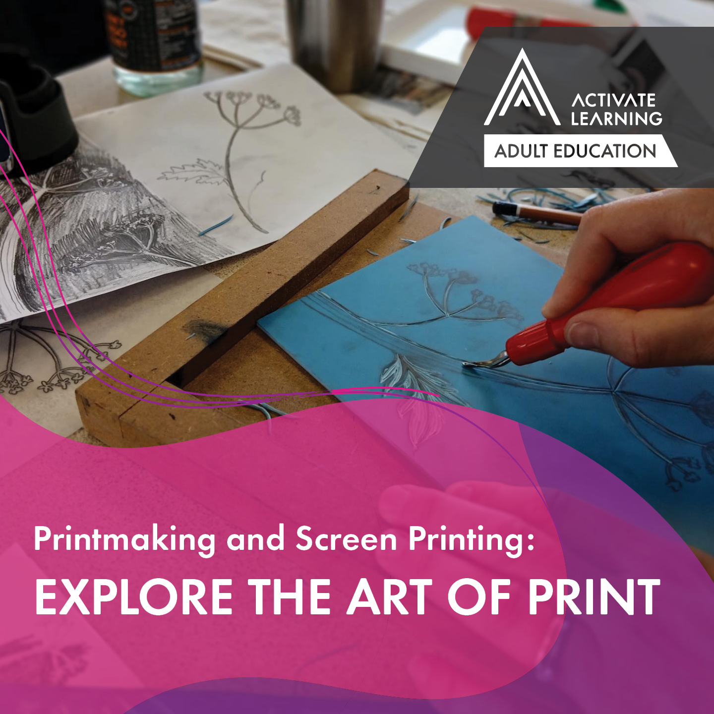 City of Oxford College Facebook ad: Learn Printmaking