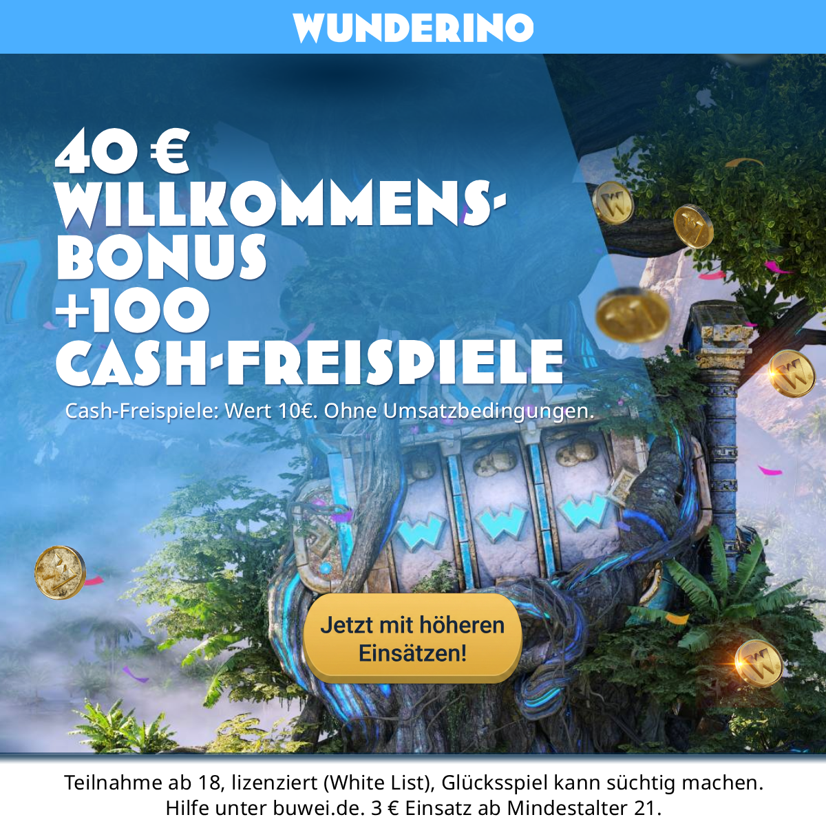 Wunderino Slots Facebook ad: Neues Einsatzlimit bei Wunderino