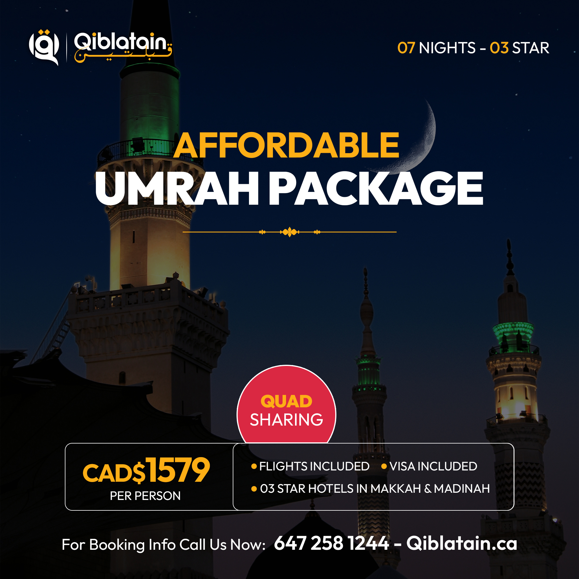 Qiblatain Ca Facebook ad: ๐๐ก๐๐๐ฉ ๐จ๐บ๐ฟ๐ฎ๐ต ๐ฃ๐ฎ๐ฐ๐ธ๐ฎ๐ด๐ฒ๐ Your Umrah Journeyโฆ
