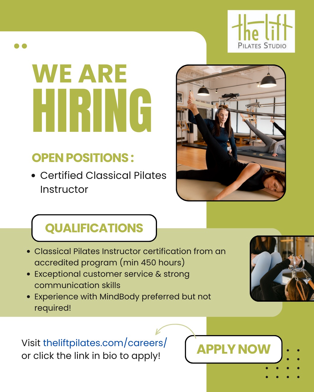 Lift Pilates Studio Facebook ad: The Lift Pilates Studio (Milwaukee, WI) is looking…