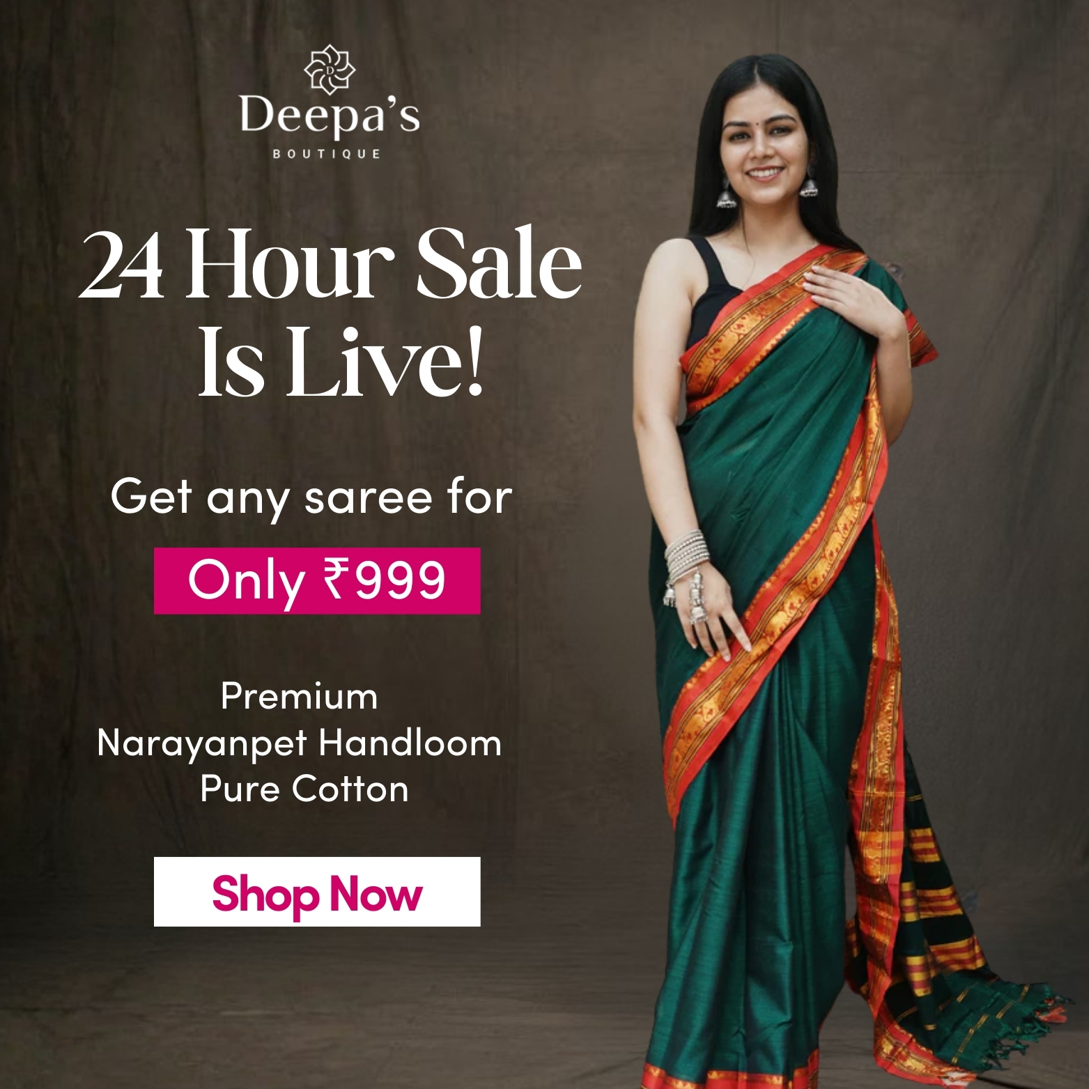 Deepa's boutique Facebook ad: 24 Hour Sale | Sarees at ₹999