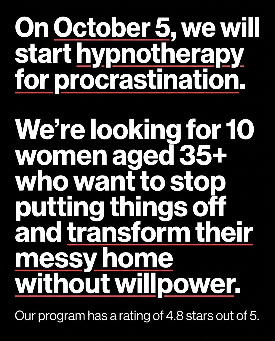Hypnozio: power of hypnotherapy Facebook ad: Join Hypnotherapy Course To Beat Procrastination