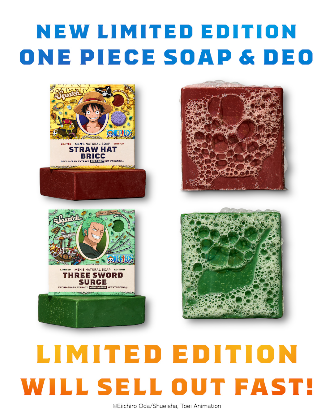 Dr. Squatch Facebook ad: NEW! ONE PIECE Soaps & Deos