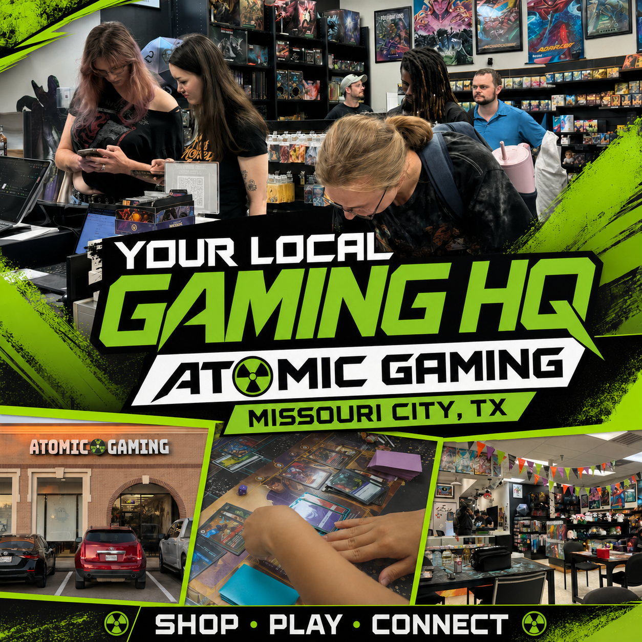 Atomic Gaming & Comics Missouri City Facebook ad from Jul 12, 2026