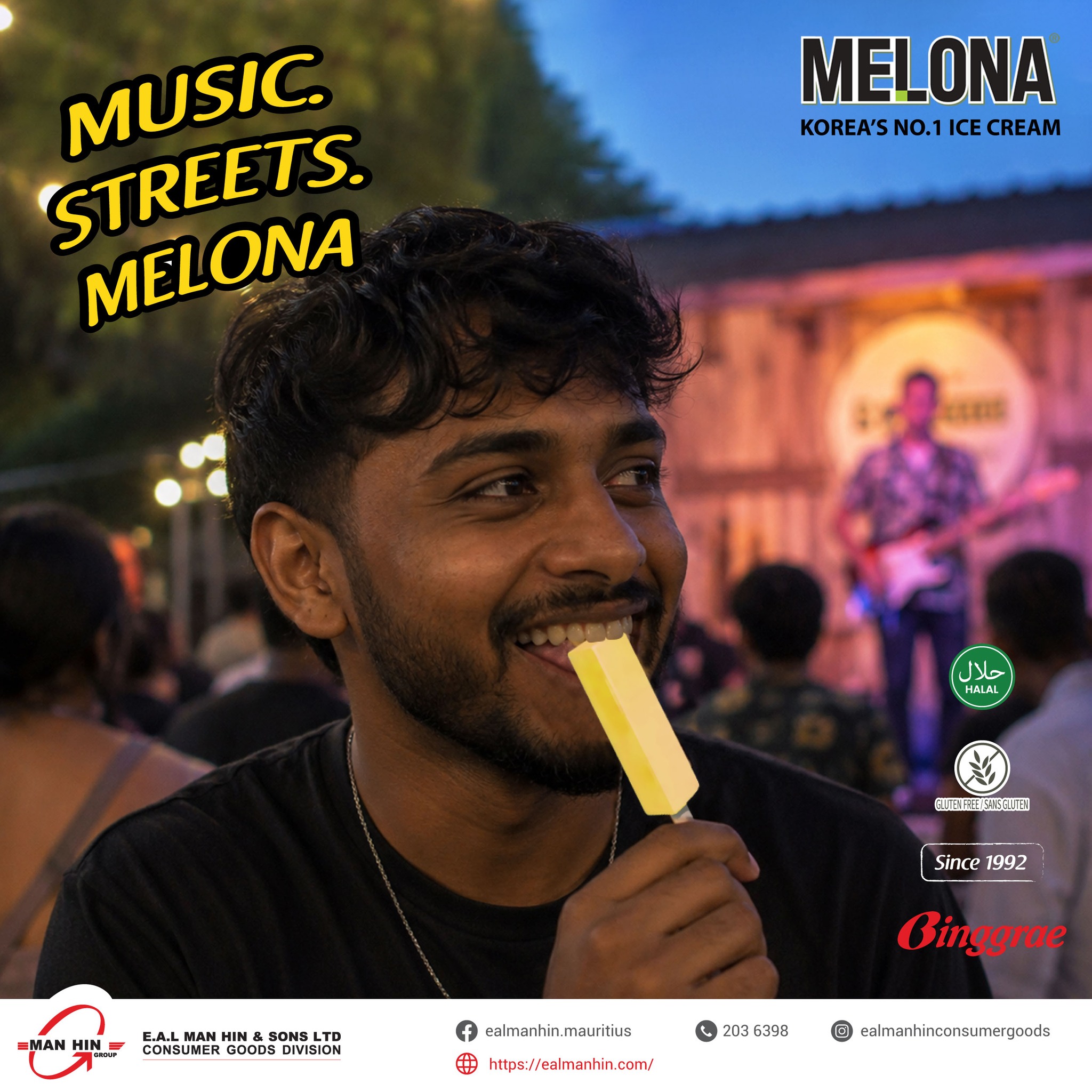 Melona Mauritius Facebook ad: Music in the streets.