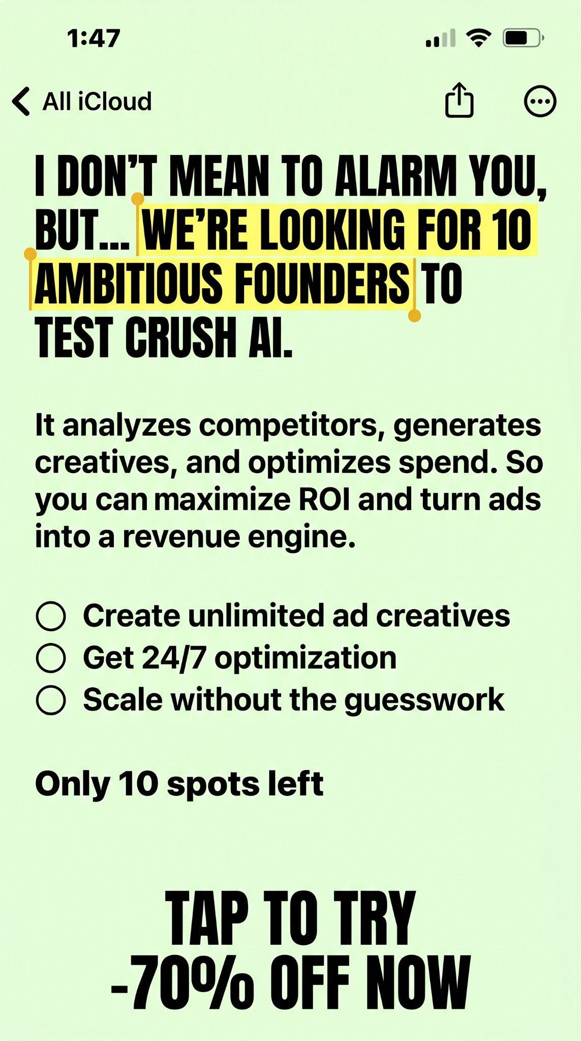 trycrush.ai Facebook ad