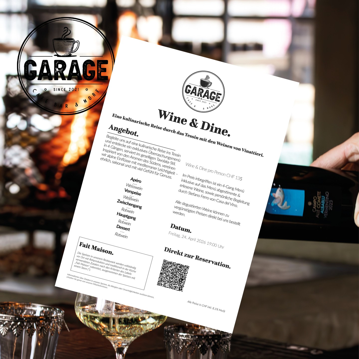 Garage Cafe Bar Facebook ad: Wine & Wild, Kulinarische Reise ins Tessin