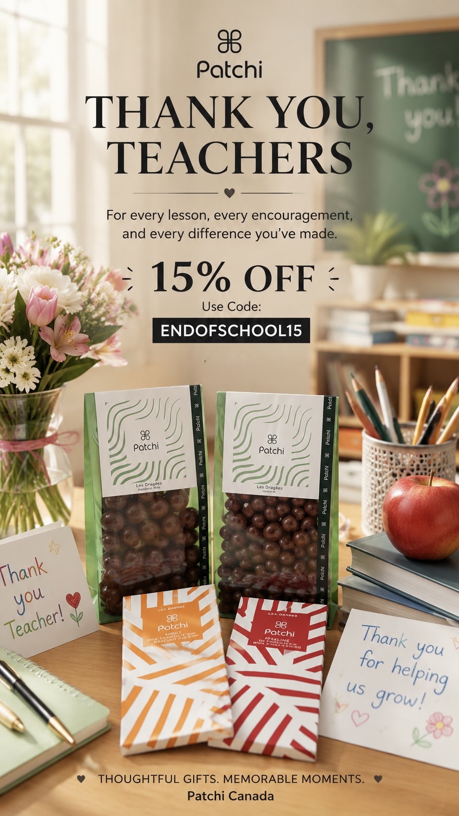 Patchi Canada Facebook ad: Luxury chocolate and a Thank you for your dedication and…