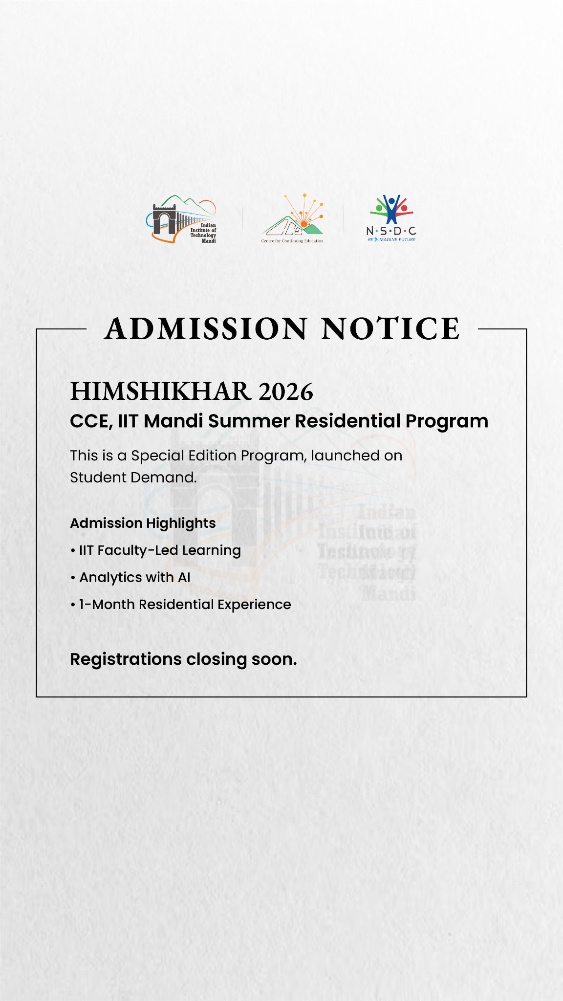 Himshikhar 2026 - Summer Residential Program at IIT Mandi Facebook ad from Jun 15, 2026