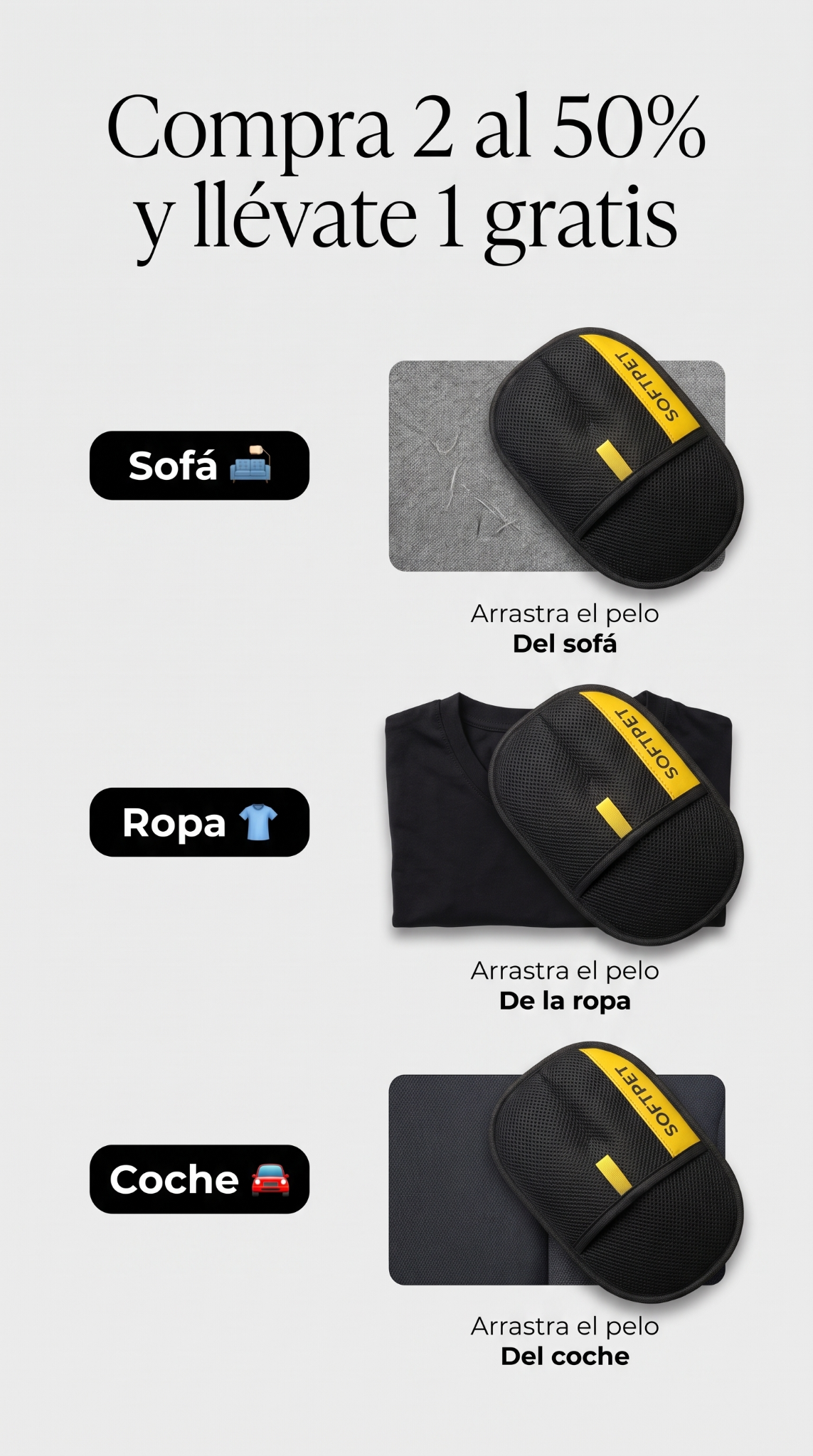 Softpet Facebook ad: Gánale la batalla al pelo de tu mascota.