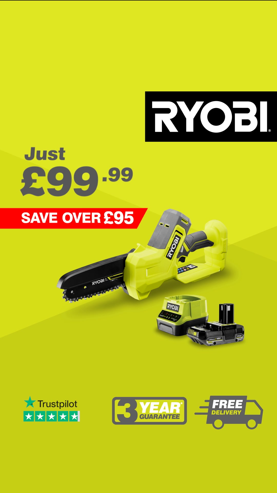 Ryobi Tools UK Facebook ad: Just £99.99, SAVE over £95!