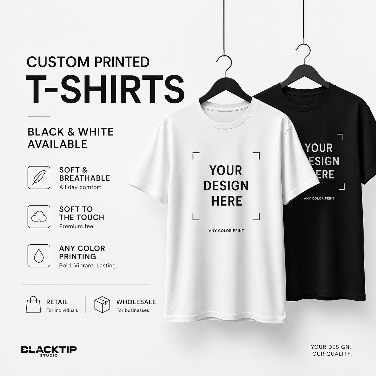 Blacktip Studio Facebook ad: Discover premium custom T-shirts by Blacktip Studio.