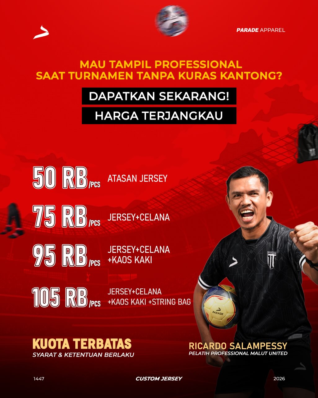 Parade Apparel Facebook ad: CUSTOM JERSEY TERJANGKAU TERMURAH