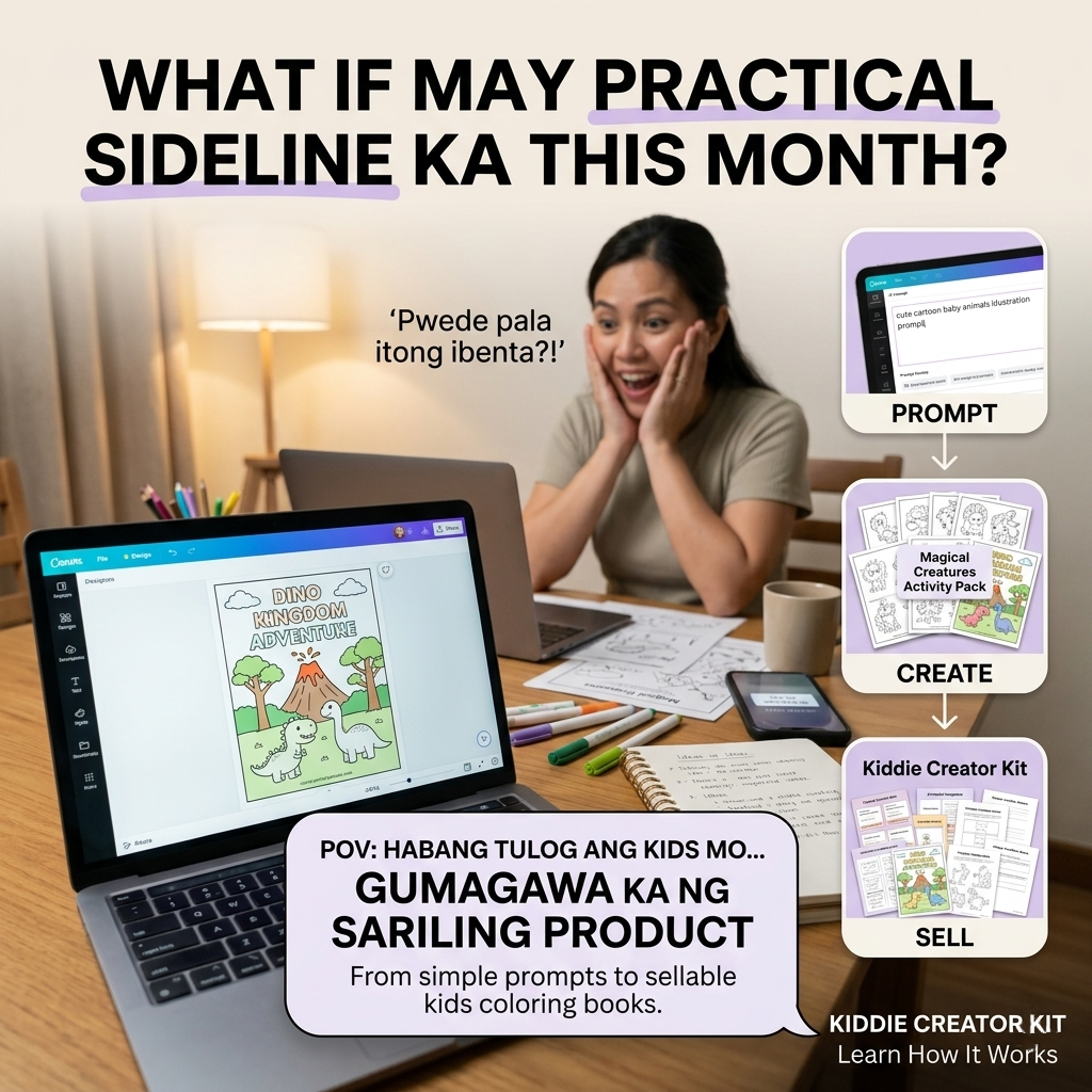 Kiddie Creator Kit Prompts Facebook ad: Prompt → Create → Sell
