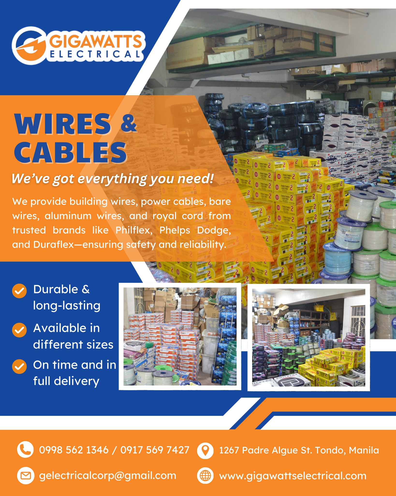 Gigawatts Electrical Corporation Facebook ad: Order Now. Same-Day Delivery