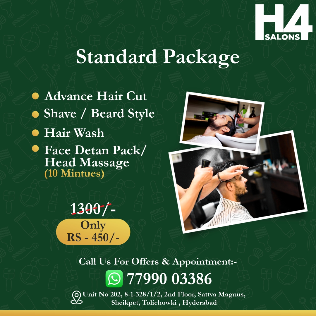 H4Salon Shaikpet Facebook ad: Step into a space designed for men, where…
