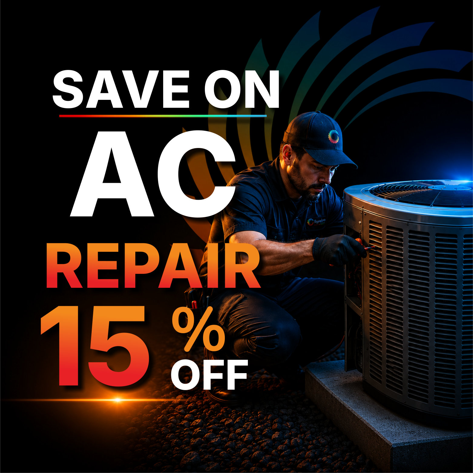 Signature Heating, Cooling, Plumbing & Electrical Facebook ad: Save 15% on AC Repair