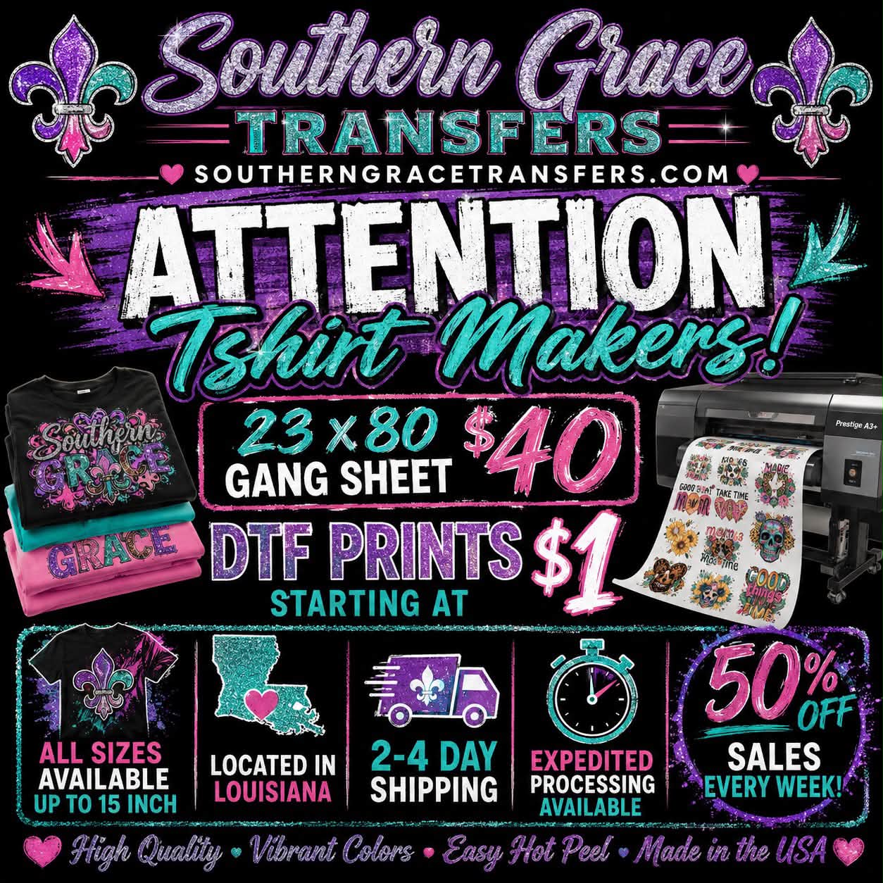 Southern Grace Transfers Facebook ad: Custom DTF Transfers