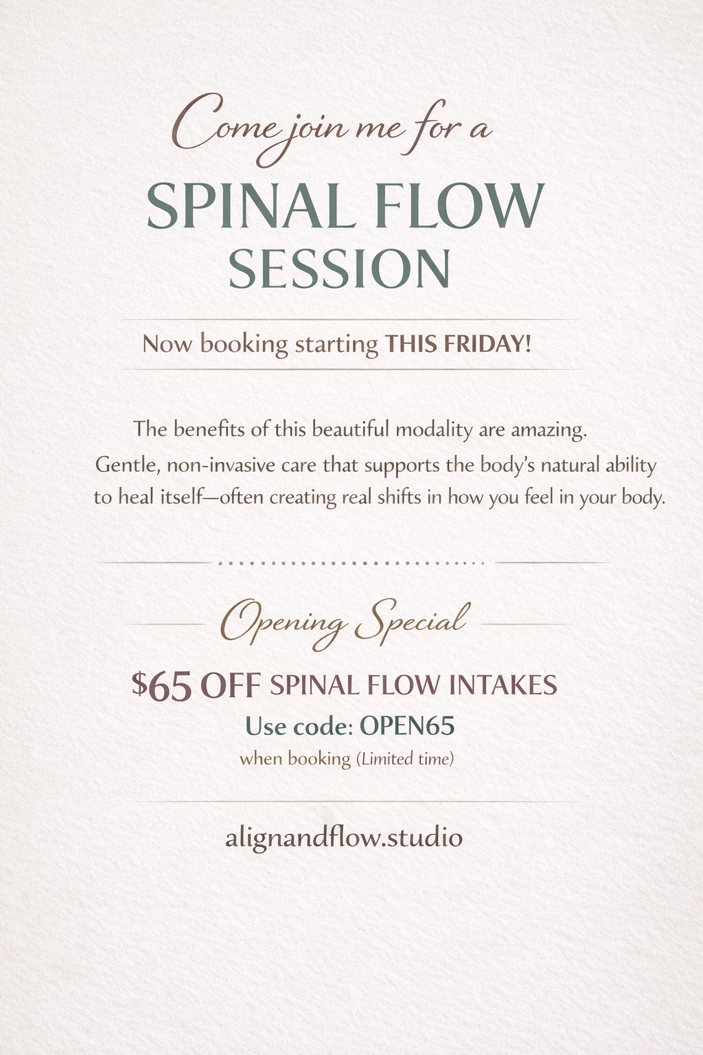 Align & Flow Facebook ad: Spinal Flow Sessions are Starting Friday!