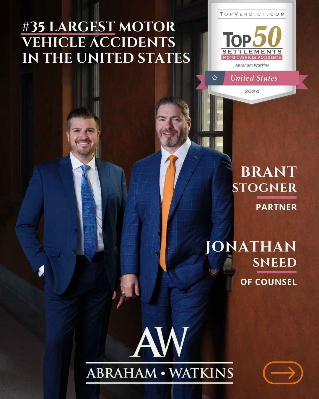Abraham Watkins Law Firm Facebook ad: Recognition that reflects the work behind it.
