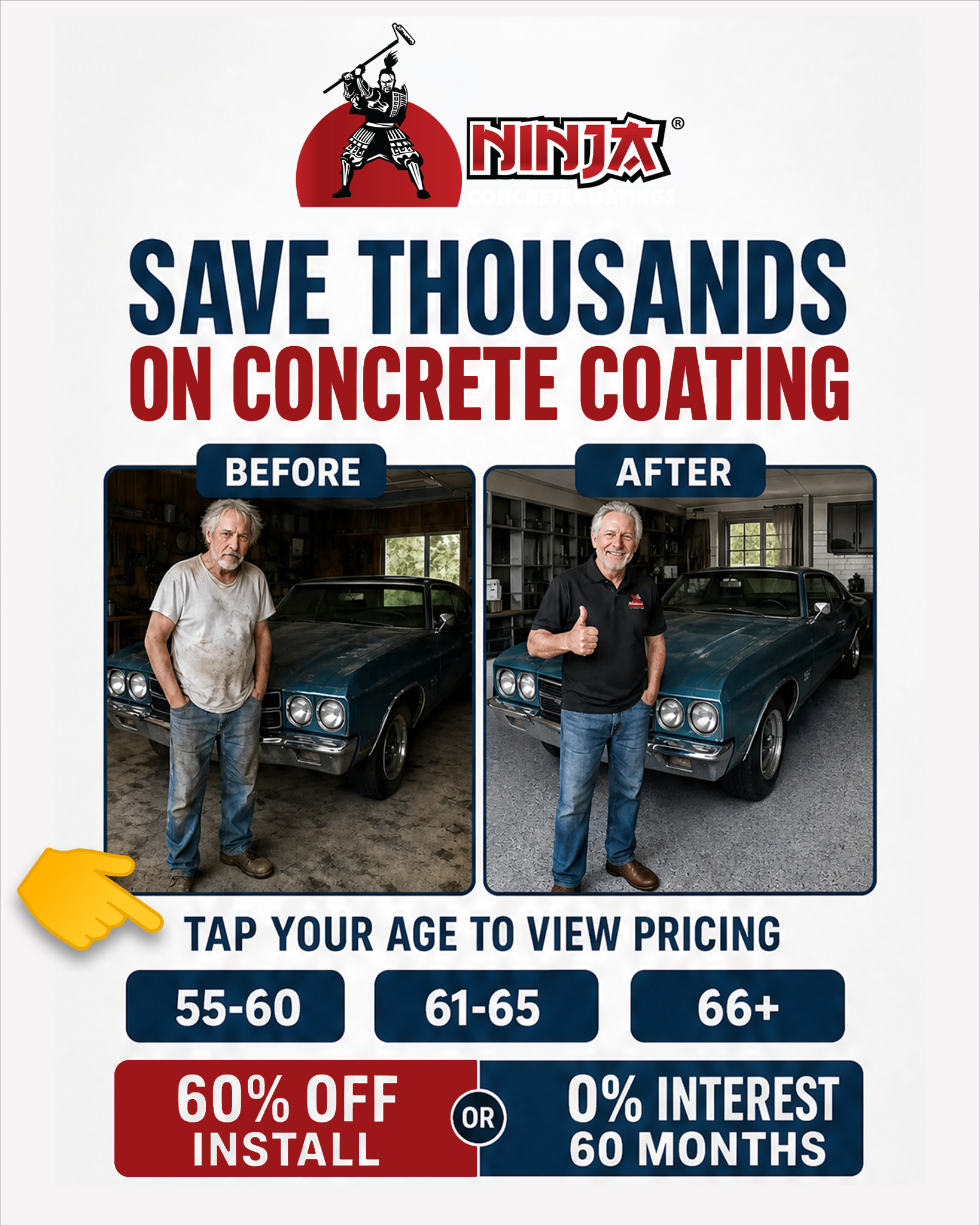 Ninja Coatings Facebook ad: Get 60% OFF Install