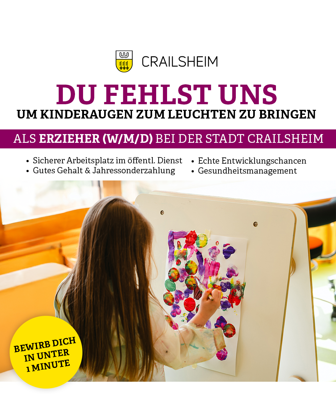 Stadtverwaltung Crailsheim Facebook ad: In unter 1 Minute bewerben