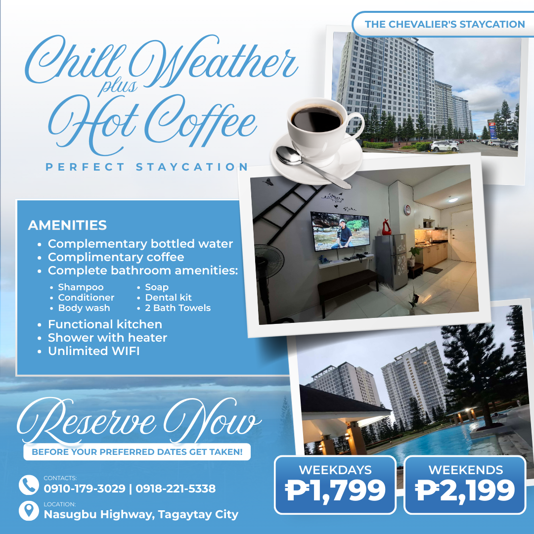 The Chevalier's staycation Facebook ad: Cozy Tagaytay Staycation from ₱1,799