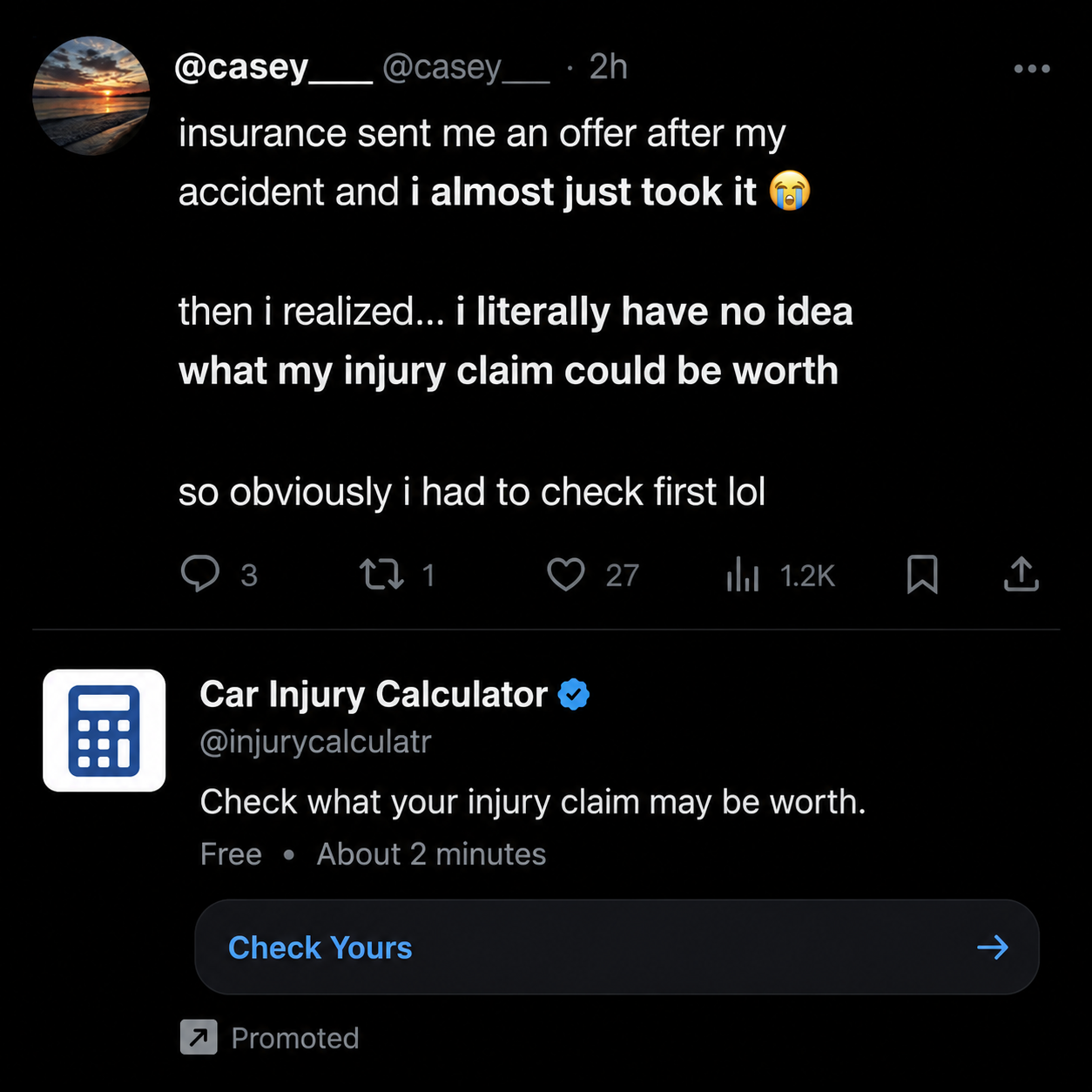 Car Injury Calculator Facebook ad