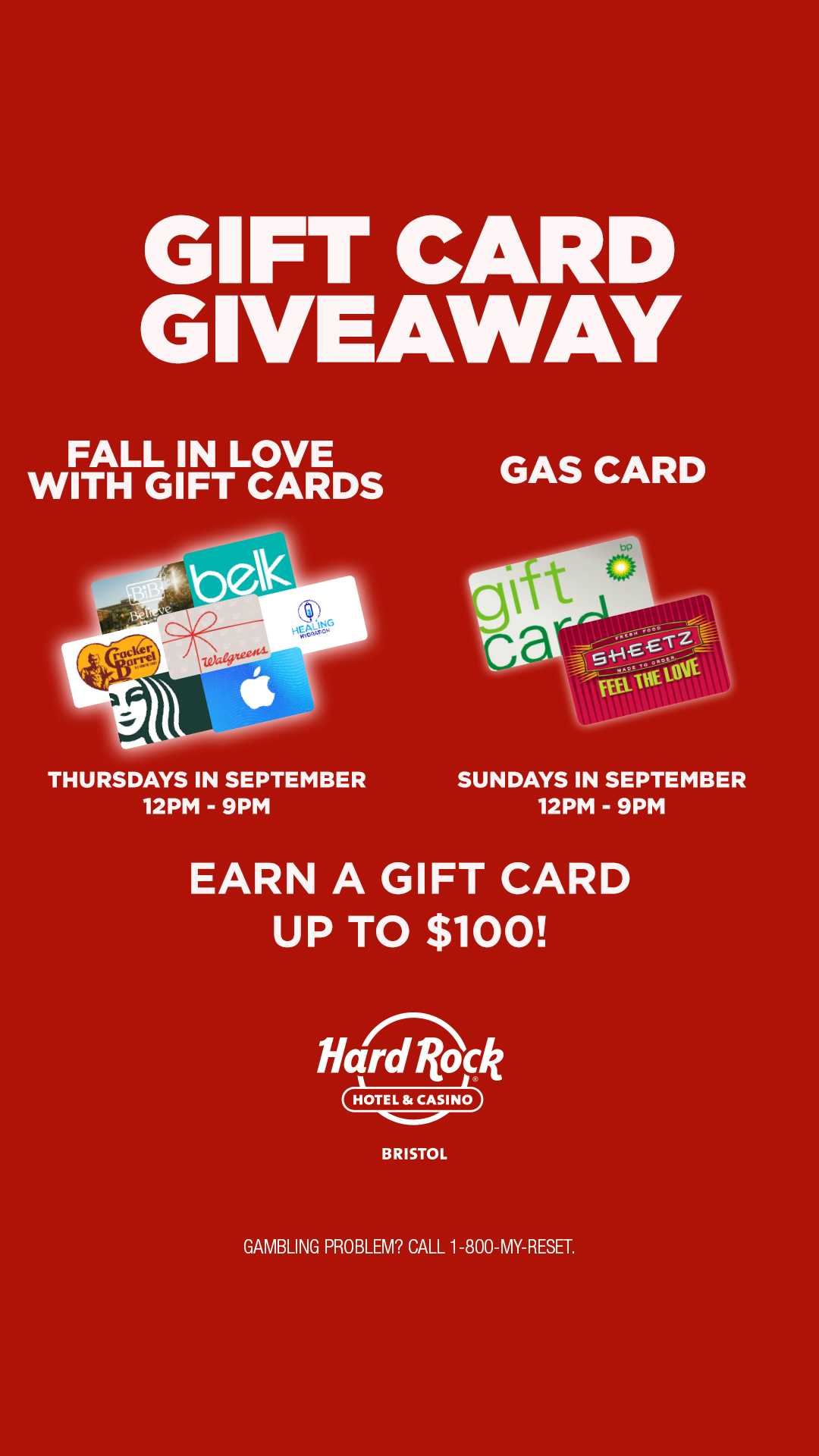 Hard Rock Hotel & Casino Bristol Facebook ad: Gift Card Giveaways
