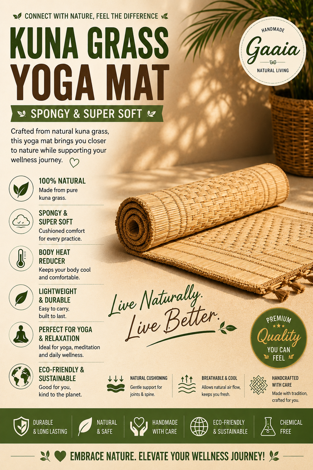 Gaaia hub Facebook ad: Kuna Grass Yoga Mat, Spongy & Super Soft