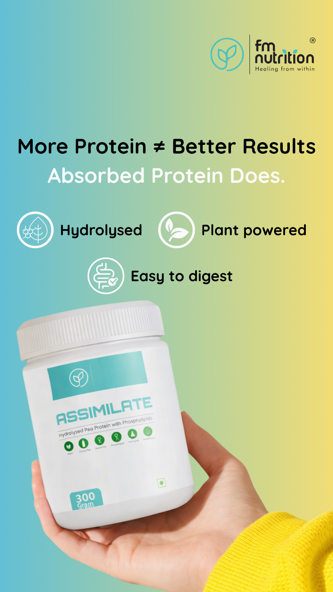 FMNutrition Facebook ad: The Most Digestible Vegan Protein.