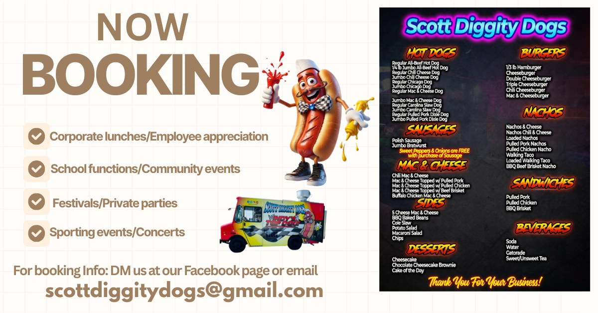Scott Diggity Dogs Facebook ad: 2026 season booking NOW OPEN!