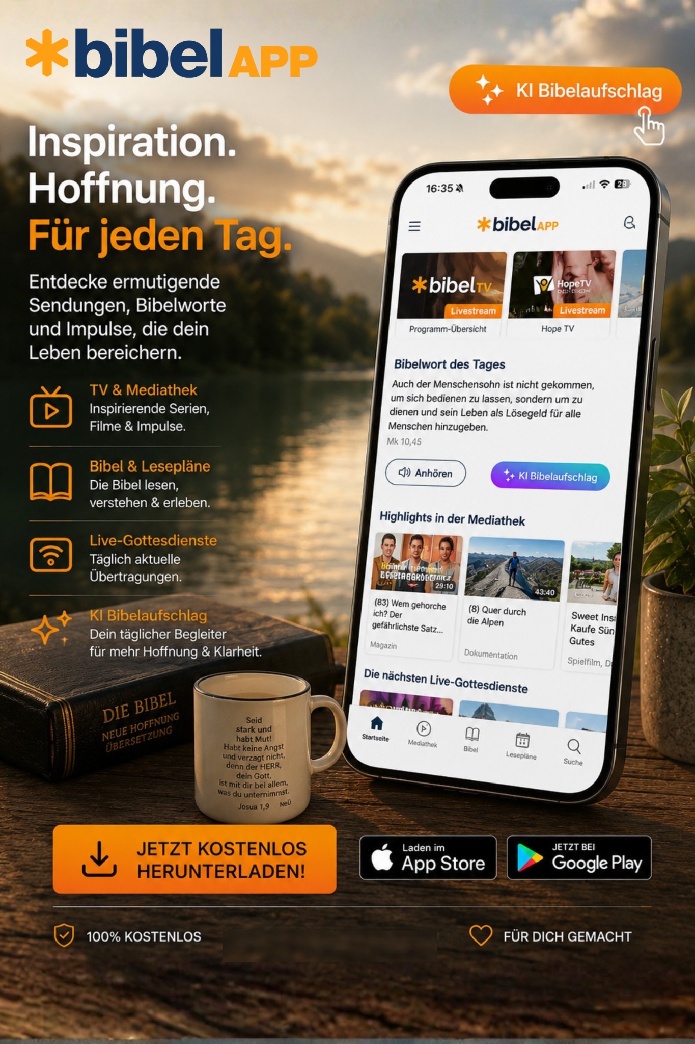 Bibel TV Facebook ad: Jetzt die Bibel App kostenlos herunterladen