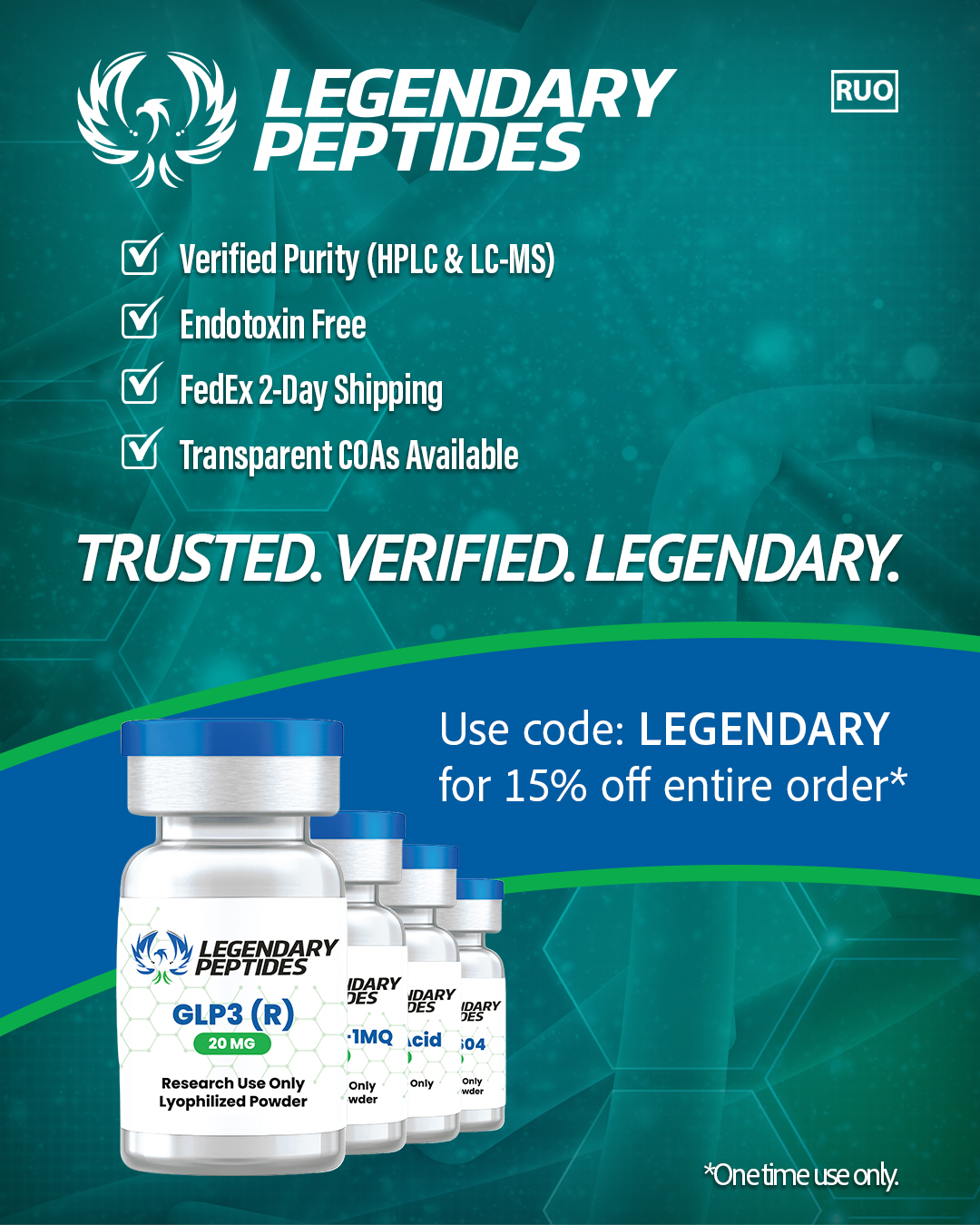 Legendary LLC Facebook ad: Research Peptides & Peptide Stacks | Legendary Peptides