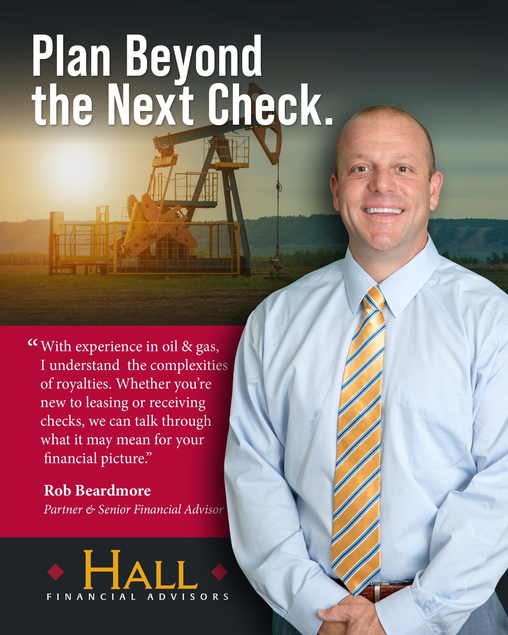 Hall Financial Advisors Facebook ad: Financial Guidance for Oil and Gas Royalties