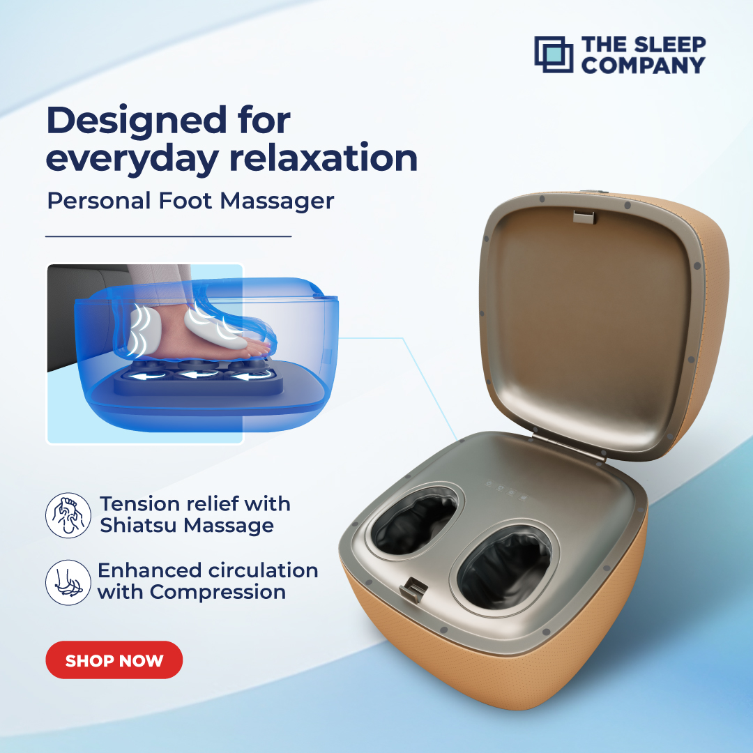 The Sleep Company Facebook ad: WaveX Foot Massager, Spa-Style Foot Relief At Home