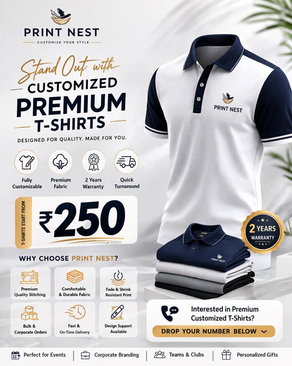 PrintNest Facebook ad: Custom T-Shirts Starting ₹199
