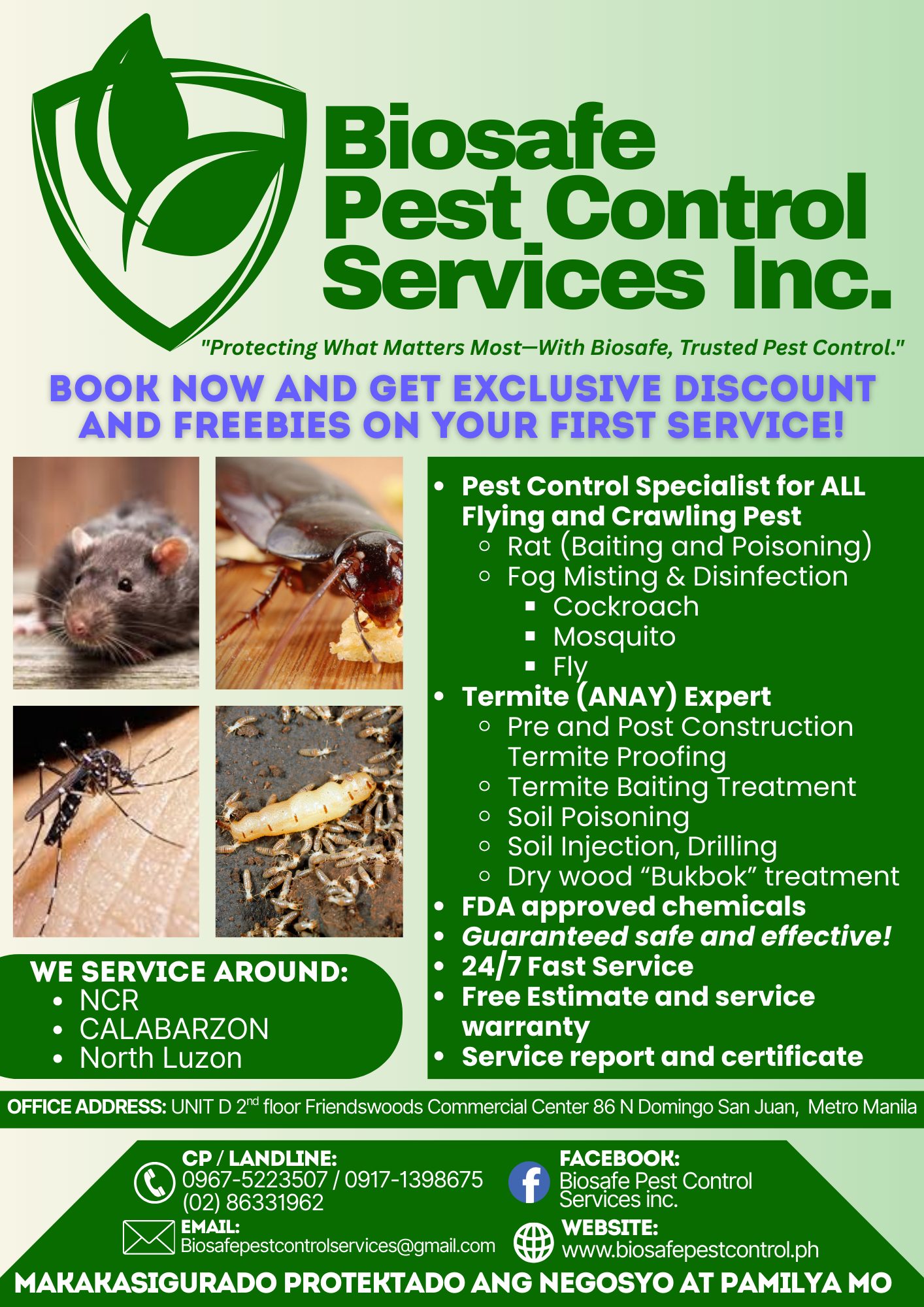 Biosafe Pest Control Services Inc. Facebook ad: Protect Your Home & Business the Safe Way-with…