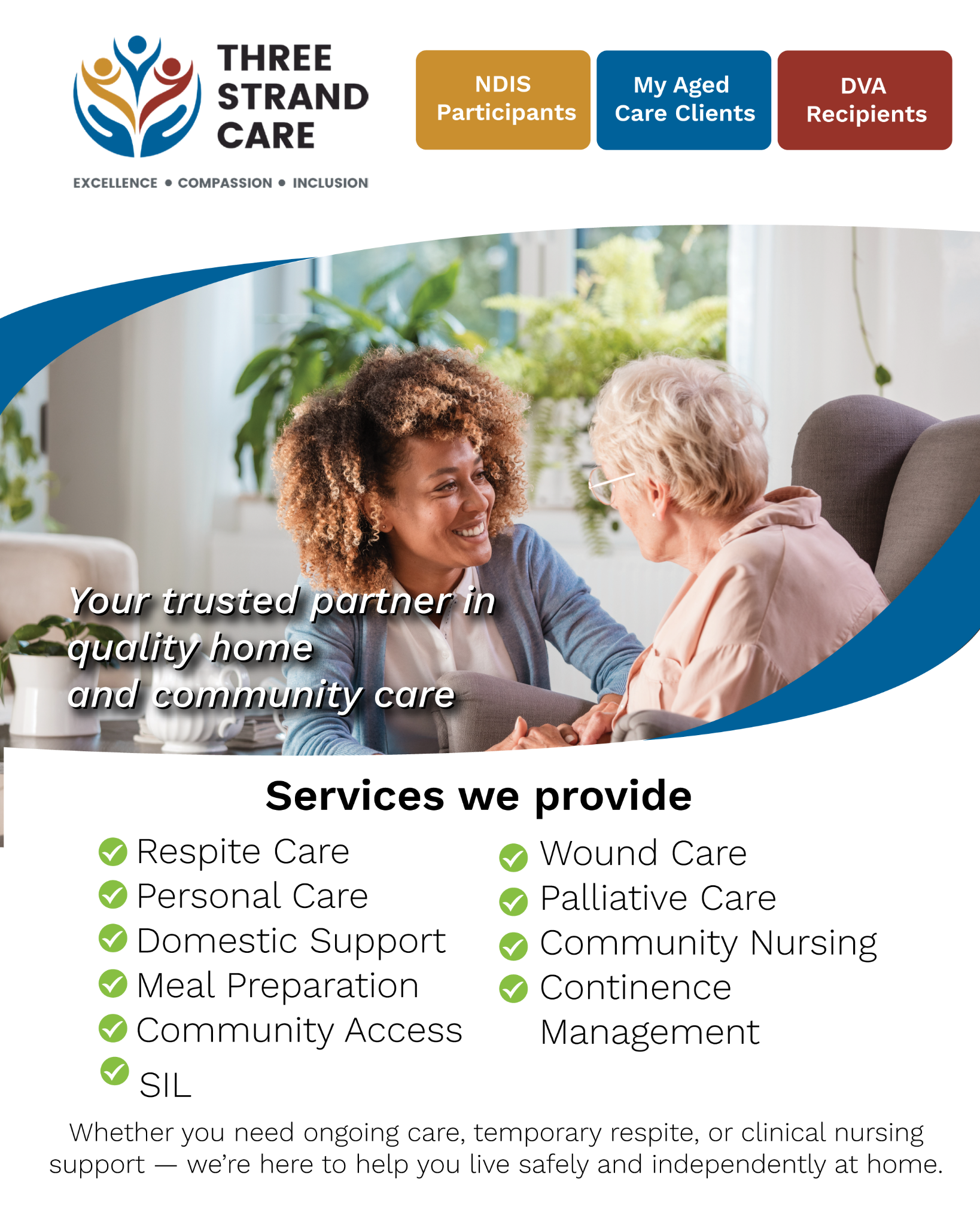Three Strand Home Care Facebook ad: Experience compassionate support designed around your…
